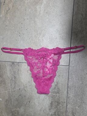 Victoria's Secret Hot Pink Lace Strappy Thong V-string